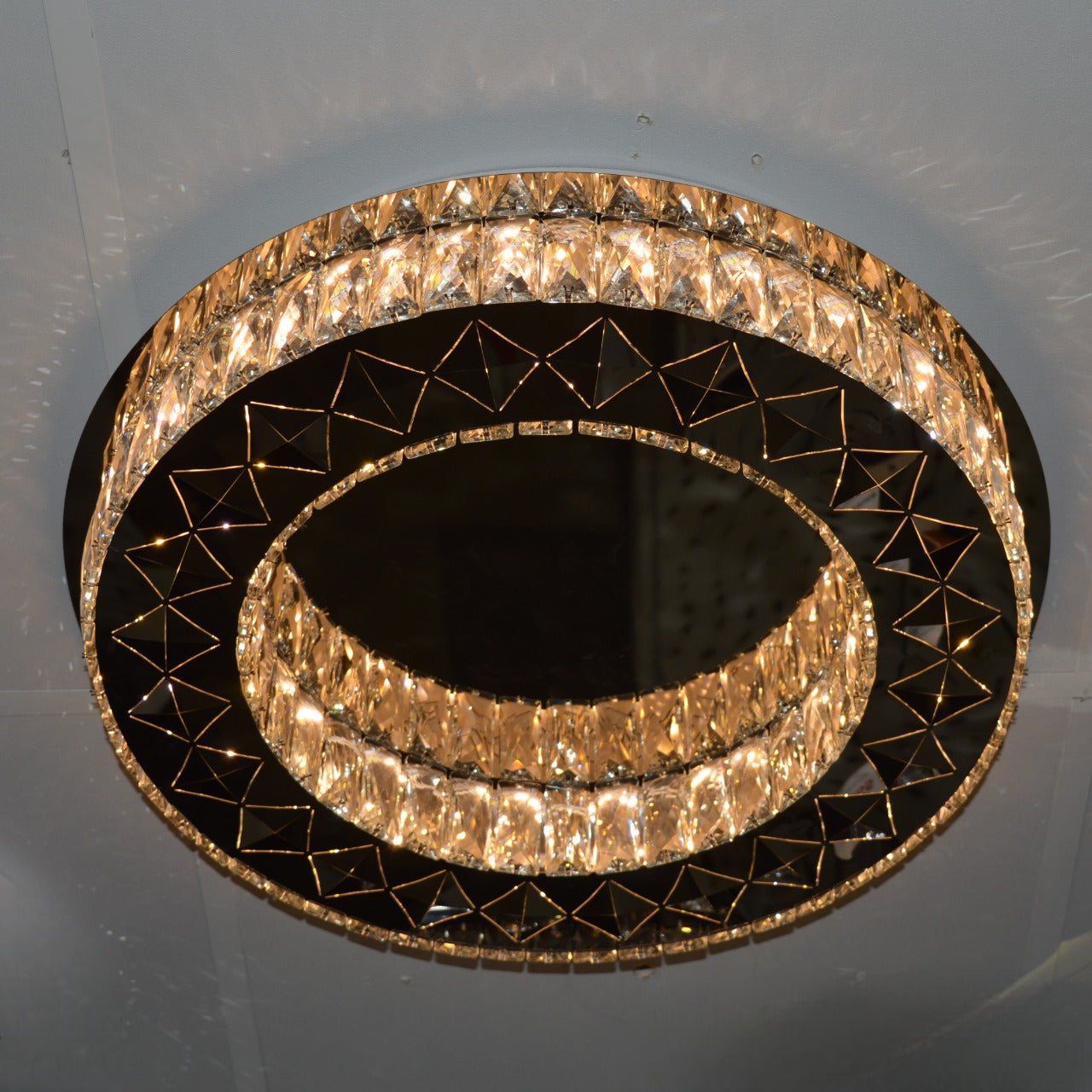 Luxury Double Ring Crystal LED Ceiling Light – 03 Colour Changing Feature