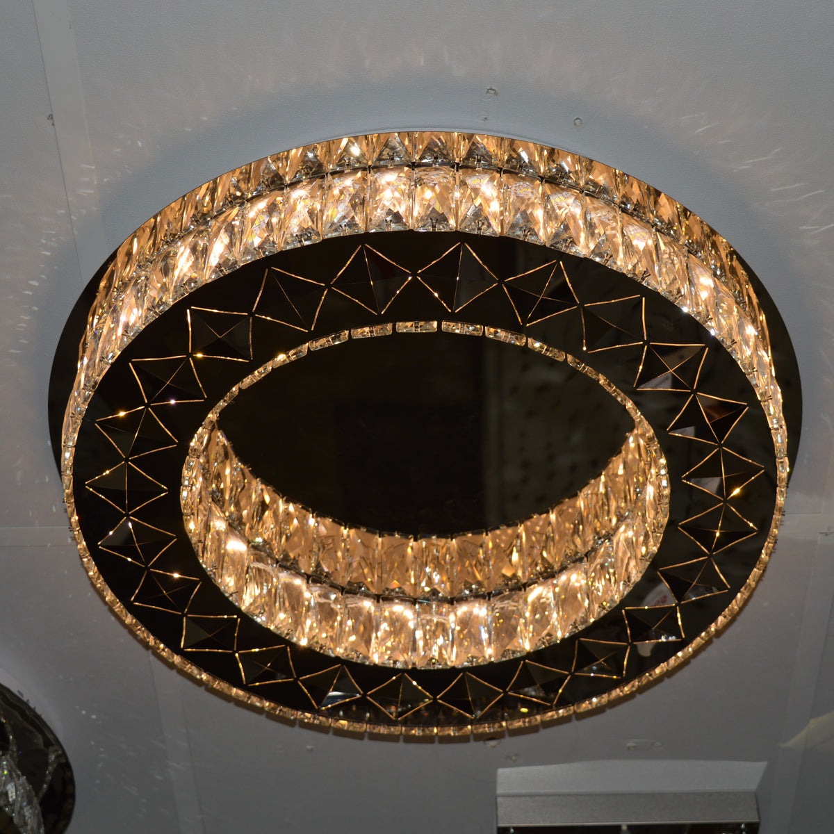 Luxury Double Ring Crystal LED Ceiling Light – 03 Colour Changing Feature