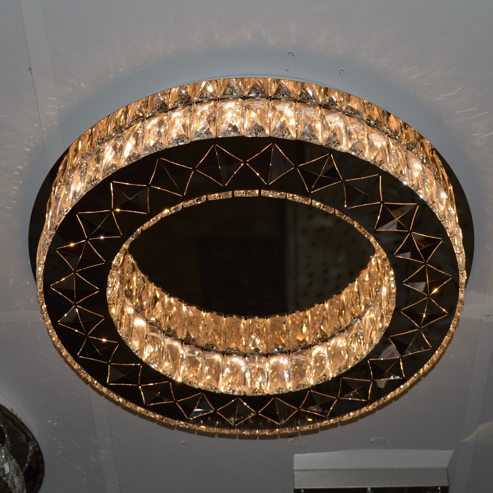 Luxury Double Ring Crystal LED Ceiling Light – 03 Colour Changing Feature