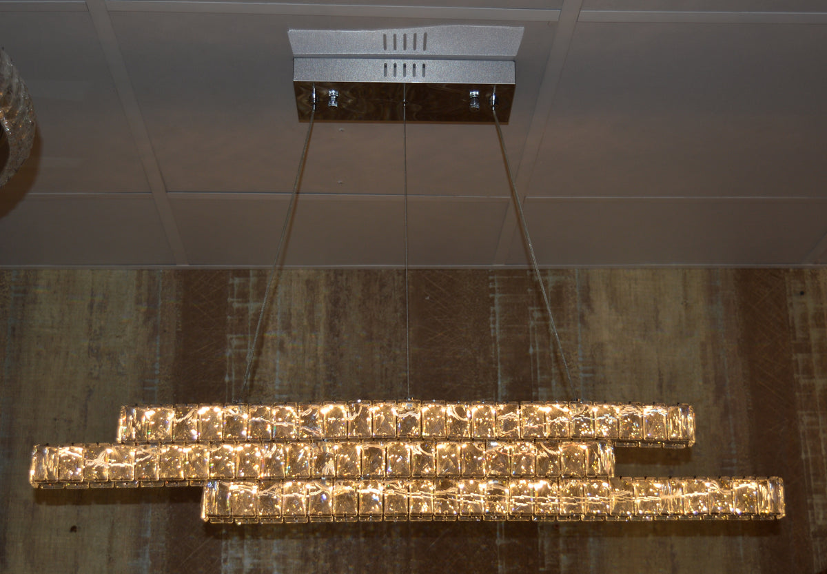 Luxury Triple-Tier Crystal LED Linear Chandelier - Colour Changing Feature