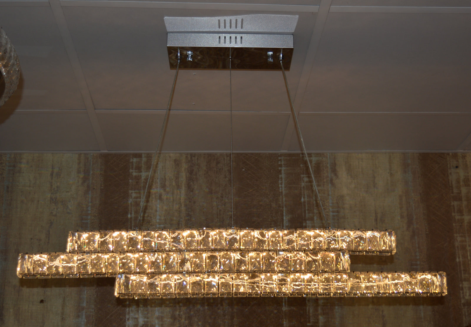 Luxury Triple-Tier Crystal LED Linear Chandelier - Colour Changing Feature