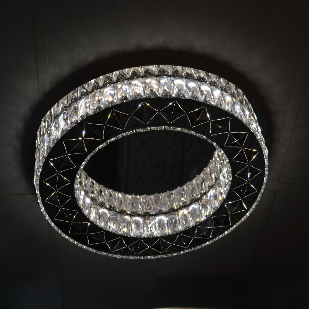 Luxury Double Ring Crystal LED Ceiling Light – 03 Colour Changing Feature