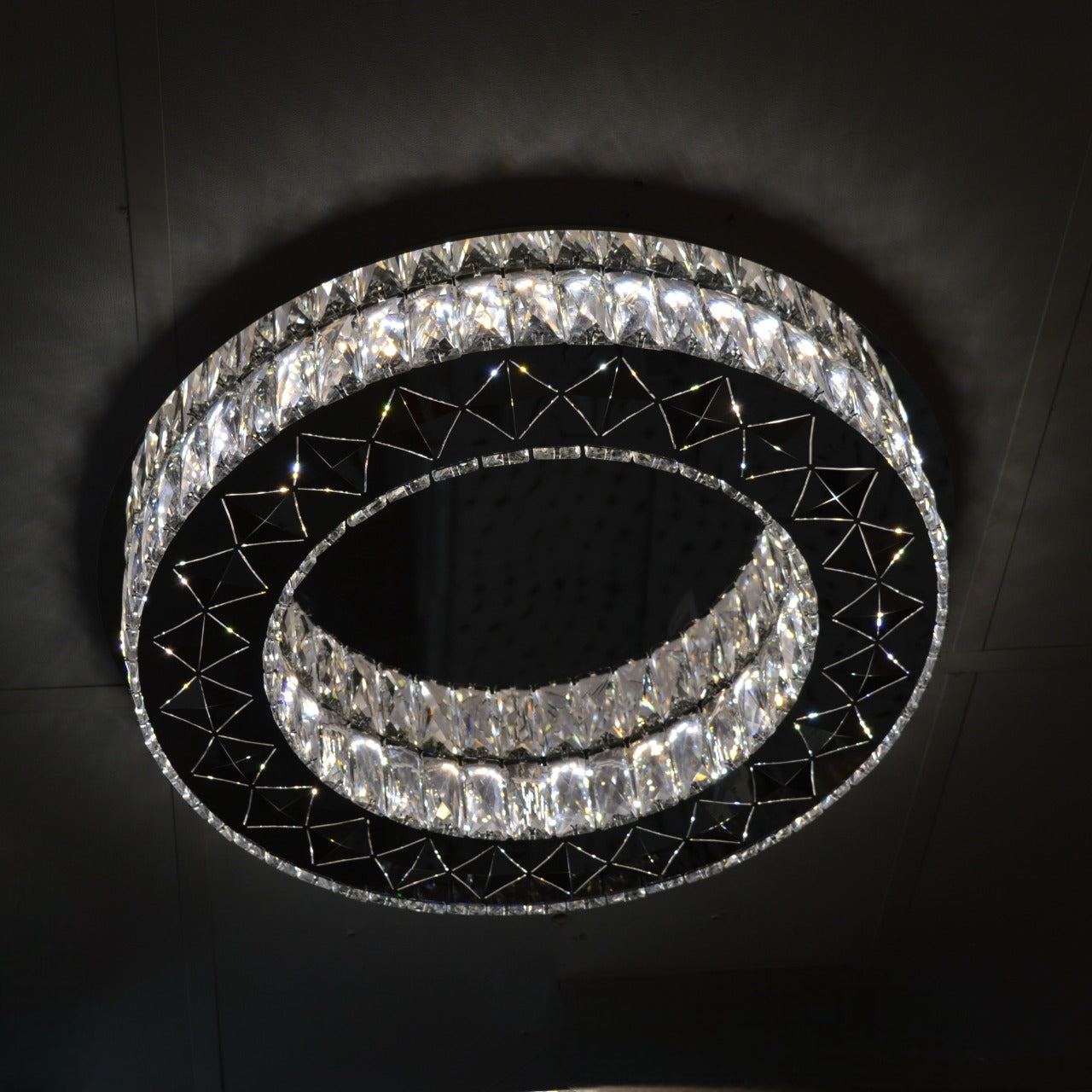 Luxury Double Ring Crystal LED Ceiling Light – 03 Colour Changing Feature