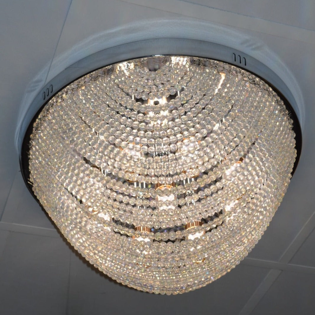 Oval Shape Beaded Crystal Drop Chrome Flush Mount Ceiling Light-6851CH