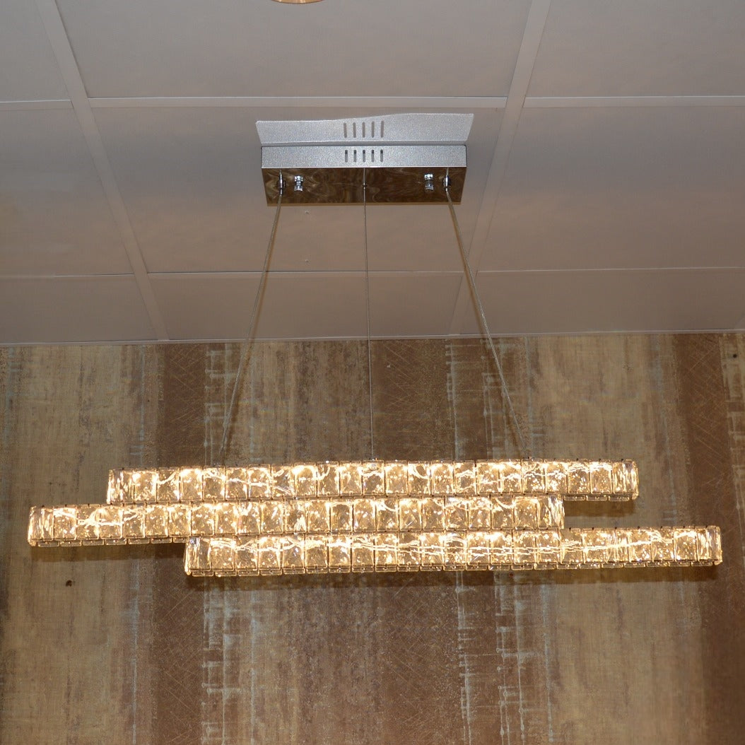 Luxury Triple-Tier Crystal LED Linear Chandelier - Colour Changing Feature