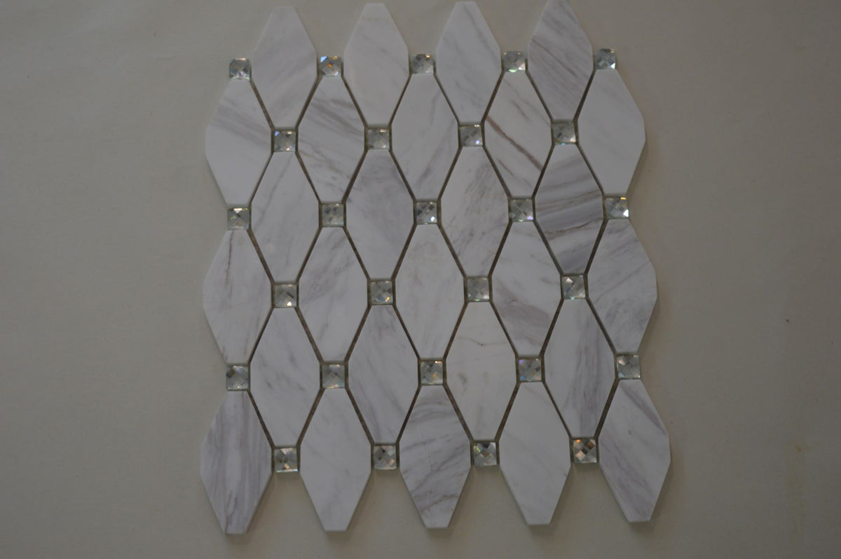 White, Grey, Beige & Black Marble Mosaic Tiles with Crystal  |300X340X8mm|10=1m2