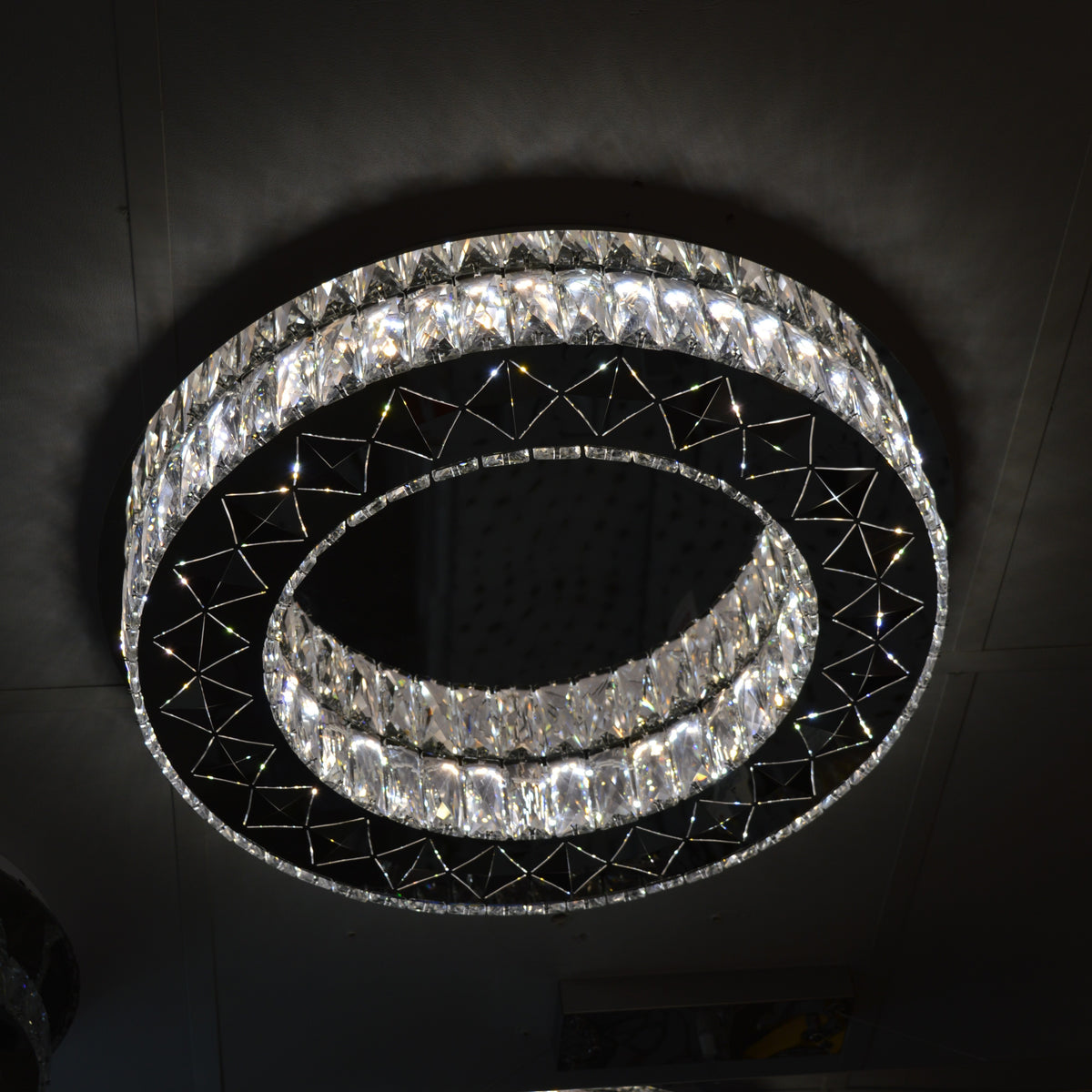 Luxury Double Ring Crystal LED Ceiling Light – 03 Colour Changing Feature