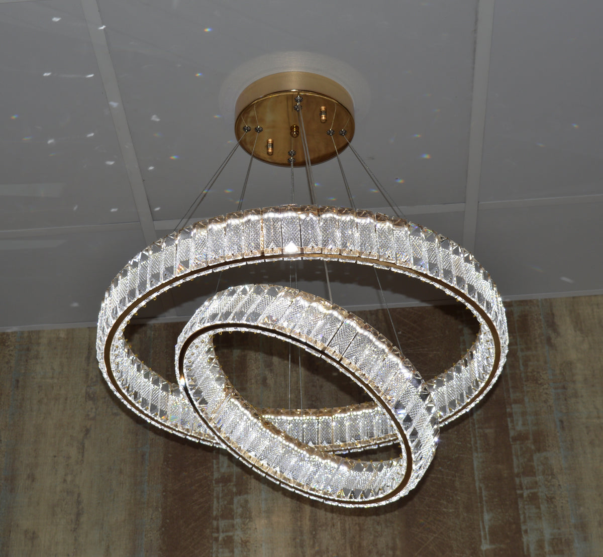 Modern Crystal Pendant Ceiling Light-colour changing brightness adjustment feature-remote control- with matching Floor & Table Lamps –Y608-400+600