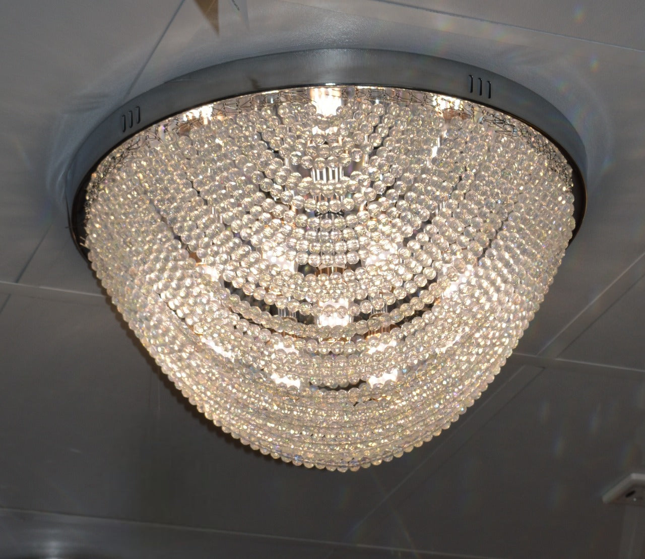 Oval Shape Beaded Crystal Drop Chrome Flush Mount Ceiling Light-6851CH