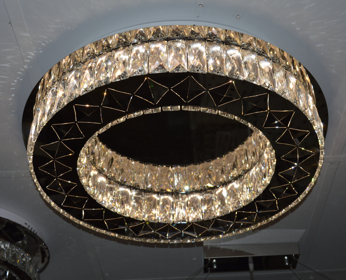 Round mirrored frame crystallic colour changing LED ceiling light [5051-450 & 5051-600]