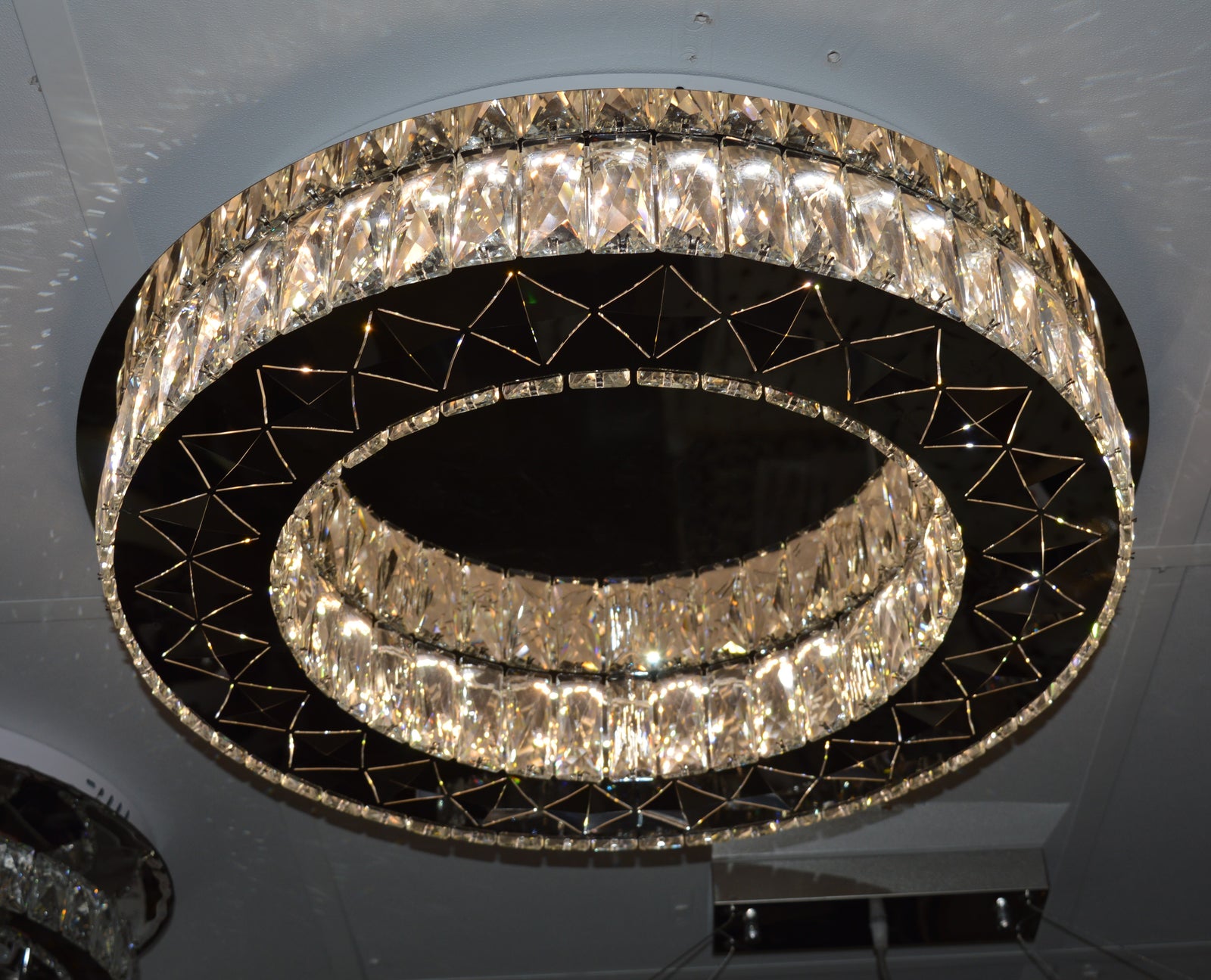 Round mirrored frame crystallic colour changing LED ceiling light [5051-450 & 5051-600]
