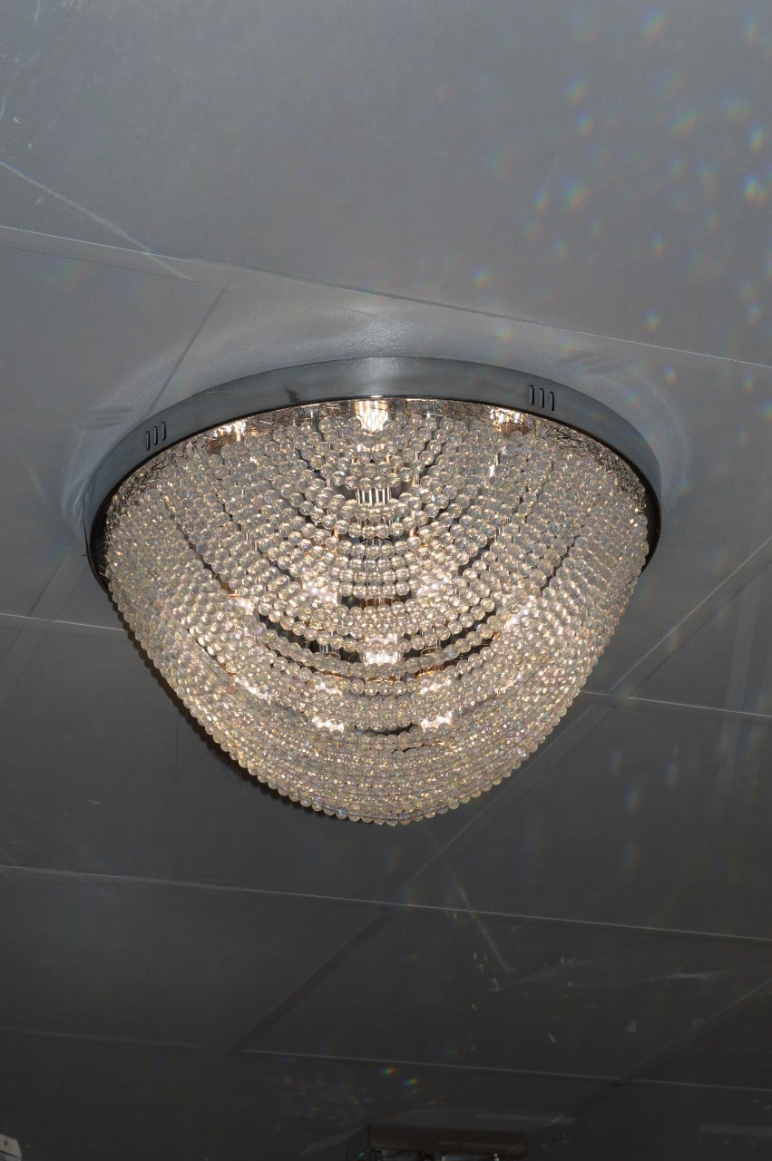 Oval Shape Beaded Crystal Drop Chrome Flush Mount Ceiling Light-6851CH