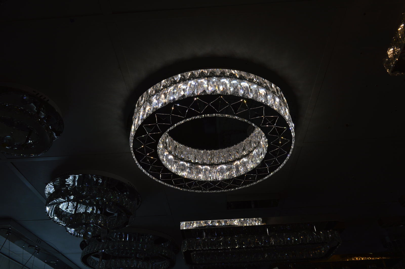 Round mirrored frame crystallic colour changing LED ceiling light [5051-450 & 5051-600]