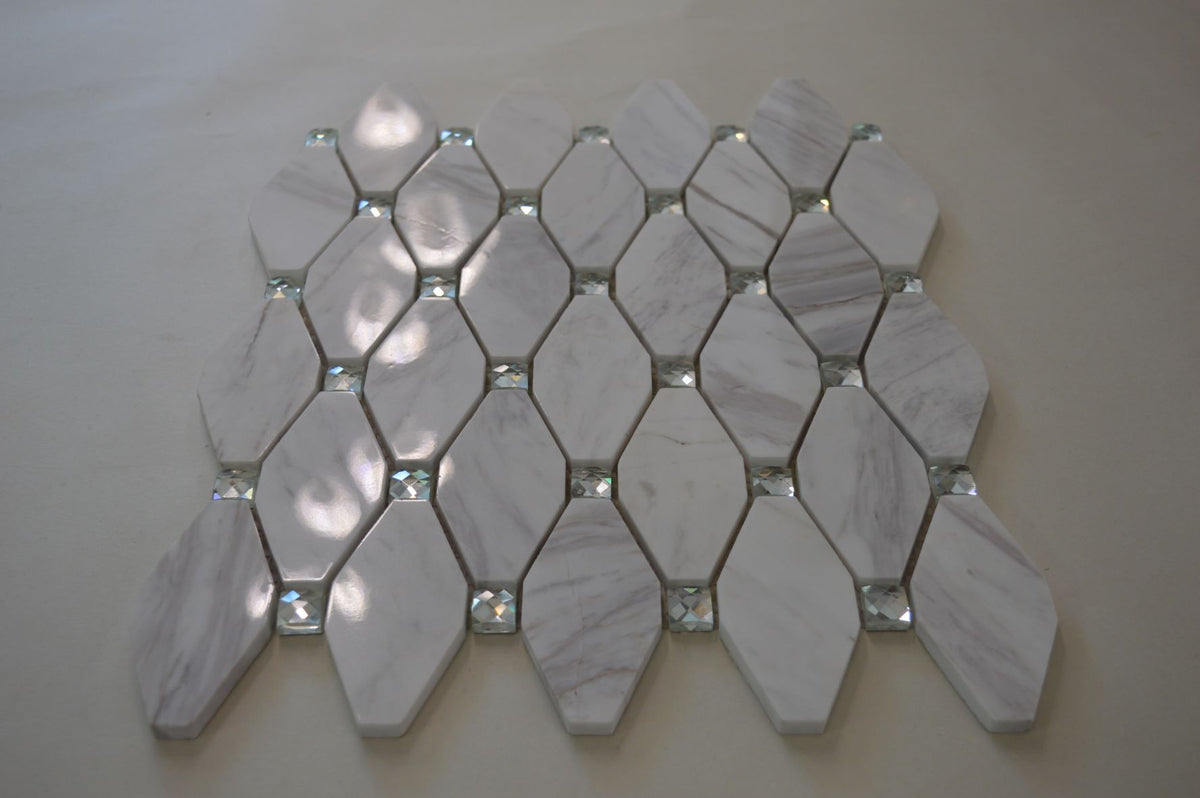 White, Grey, Beige & Black Marble Mosaic Tiles with Crystal  |300X340X8mm|10=1m2