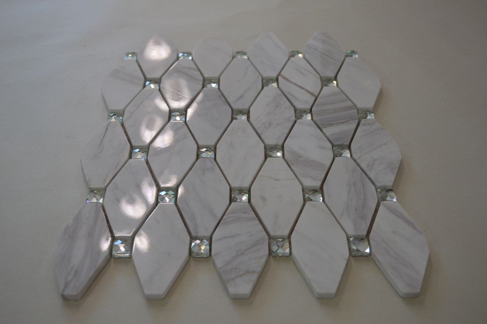White, Grey, Beige & Black Marble Mosaic Tiles with Crystal  |300X340X8mm|10=1m2