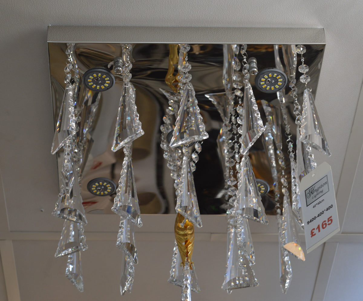 Luxury Crystal LED Flush Mount Ceiling Light – Modern Square Raindrop Chandelier