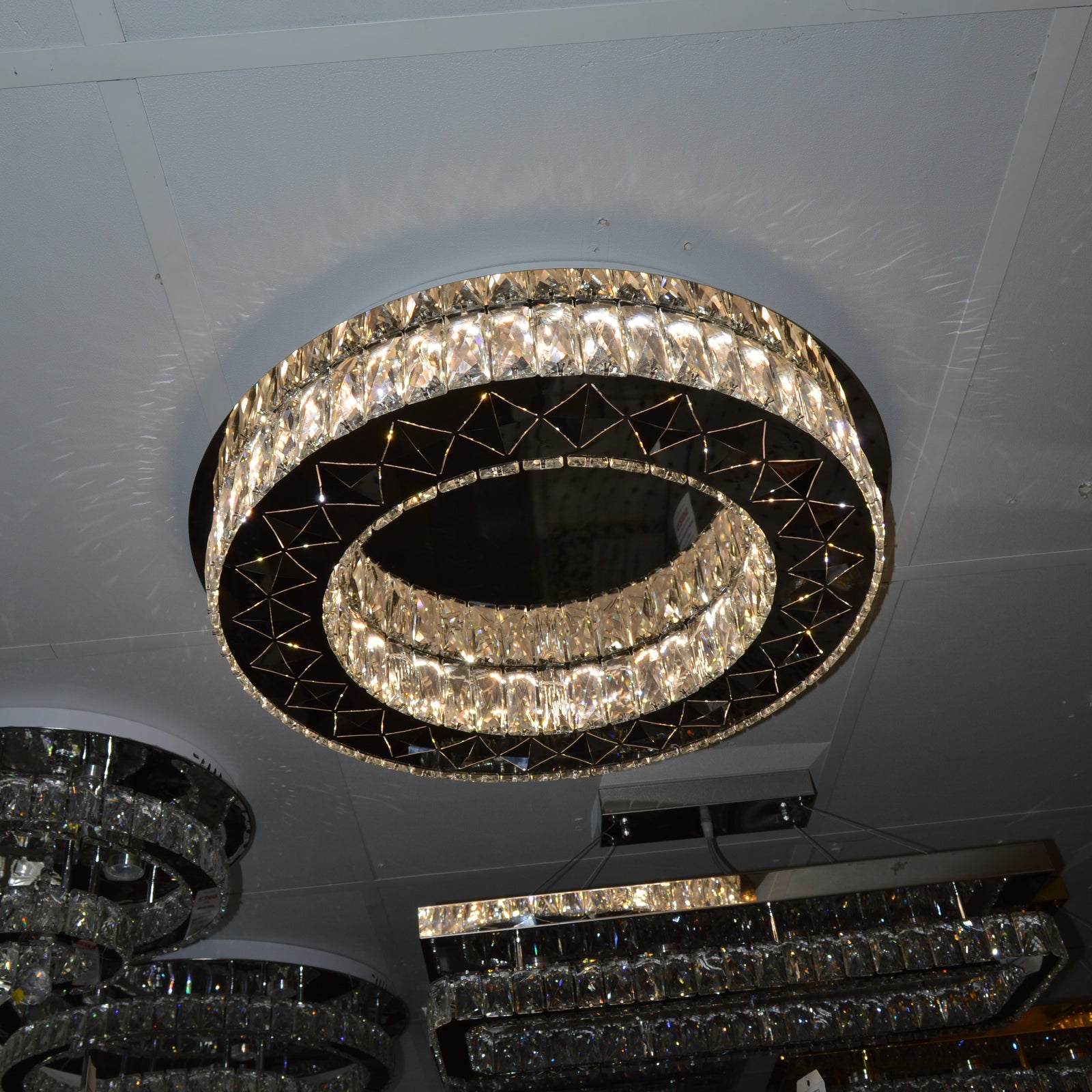 Luxury Double Ring Crystal LED Ceiling Light – 03 Colour Changing Feature