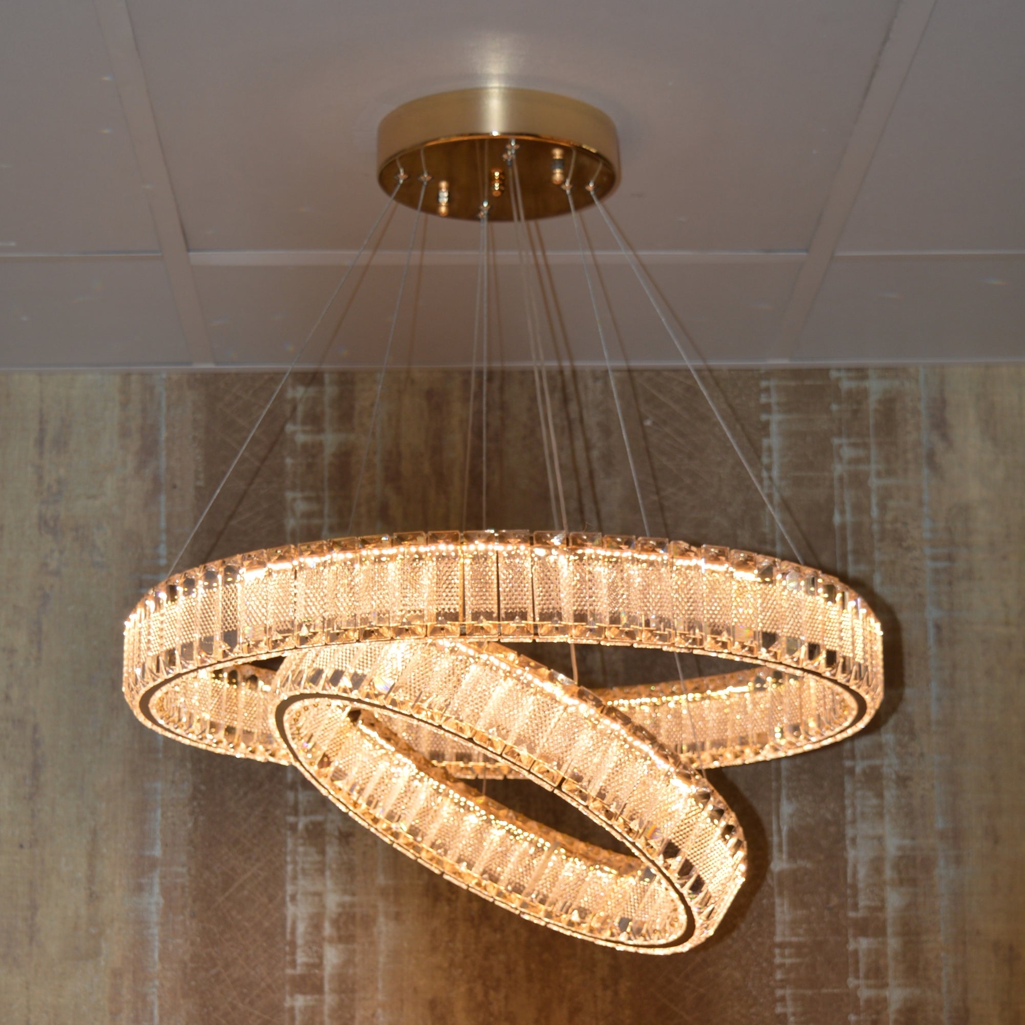 Modern Crystal Pendant Ceiling Light-colour changing brightness adjustment feature-remote control- with matching Floor & Table Lamps –Y608-400+600