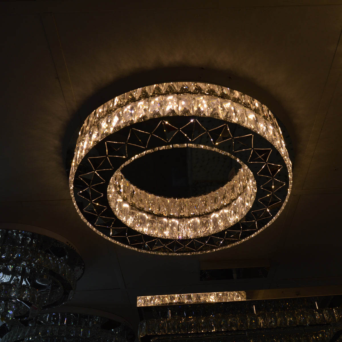 Luxury Double Ring Crystal LED Ceiling Light – 03 Colour Changing Feature