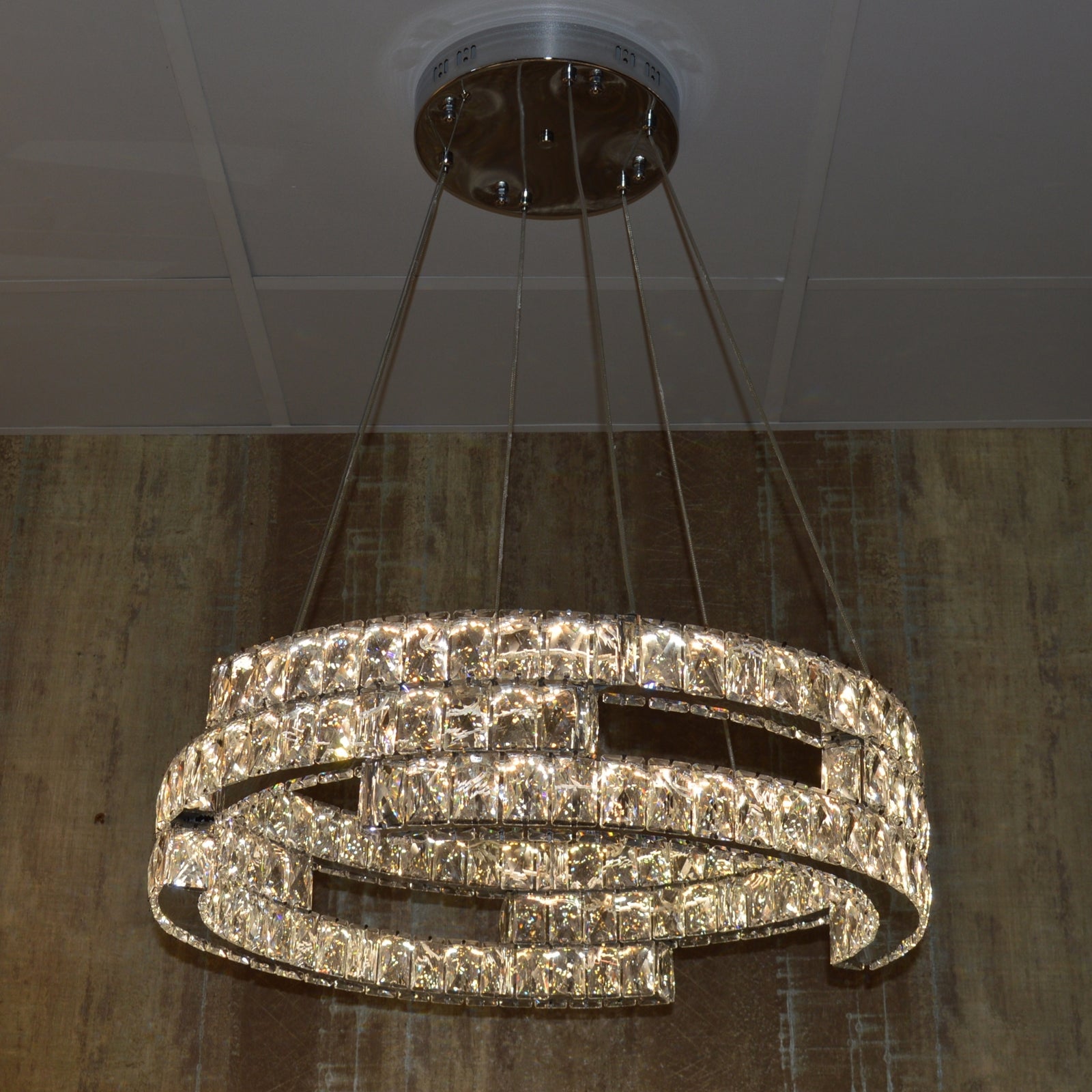 Modern Double Ring Crystal LED Chandelier – Luxury Light, Adjustable Height