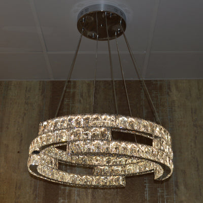 Round Crystallic Pendant Ceiling Light-Colour Changing Dimmable with Remote Control-2007-3-65*65*20cm-Chrome