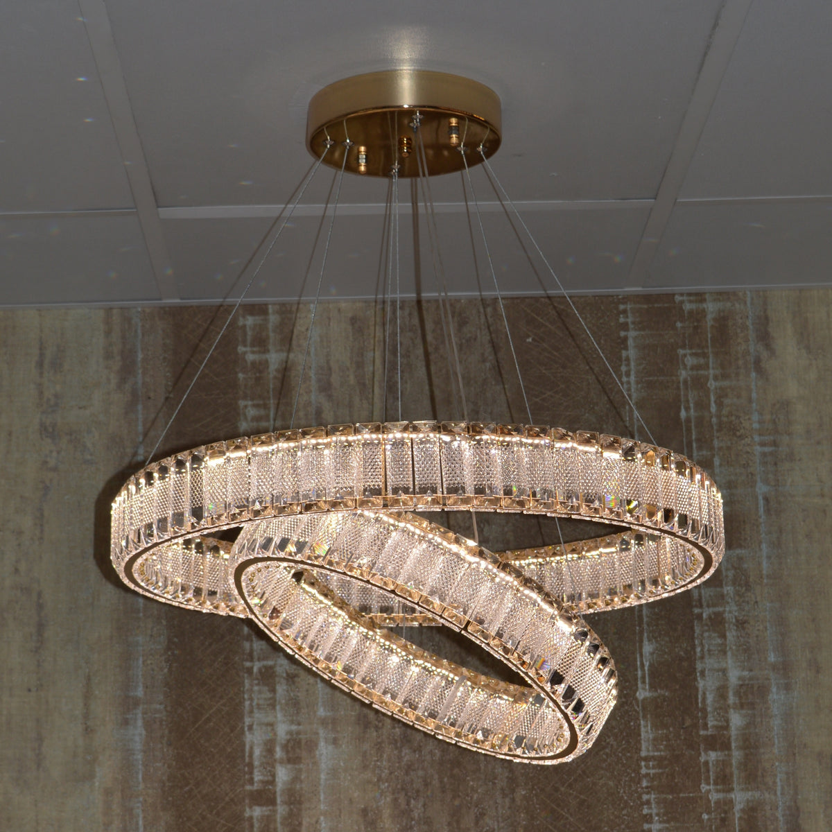 Modern Crystal Pendant Ceiling Light-colour changing brightness adjustment feature-remote control- with matching Floor & Table Lamps –Y608-400+600