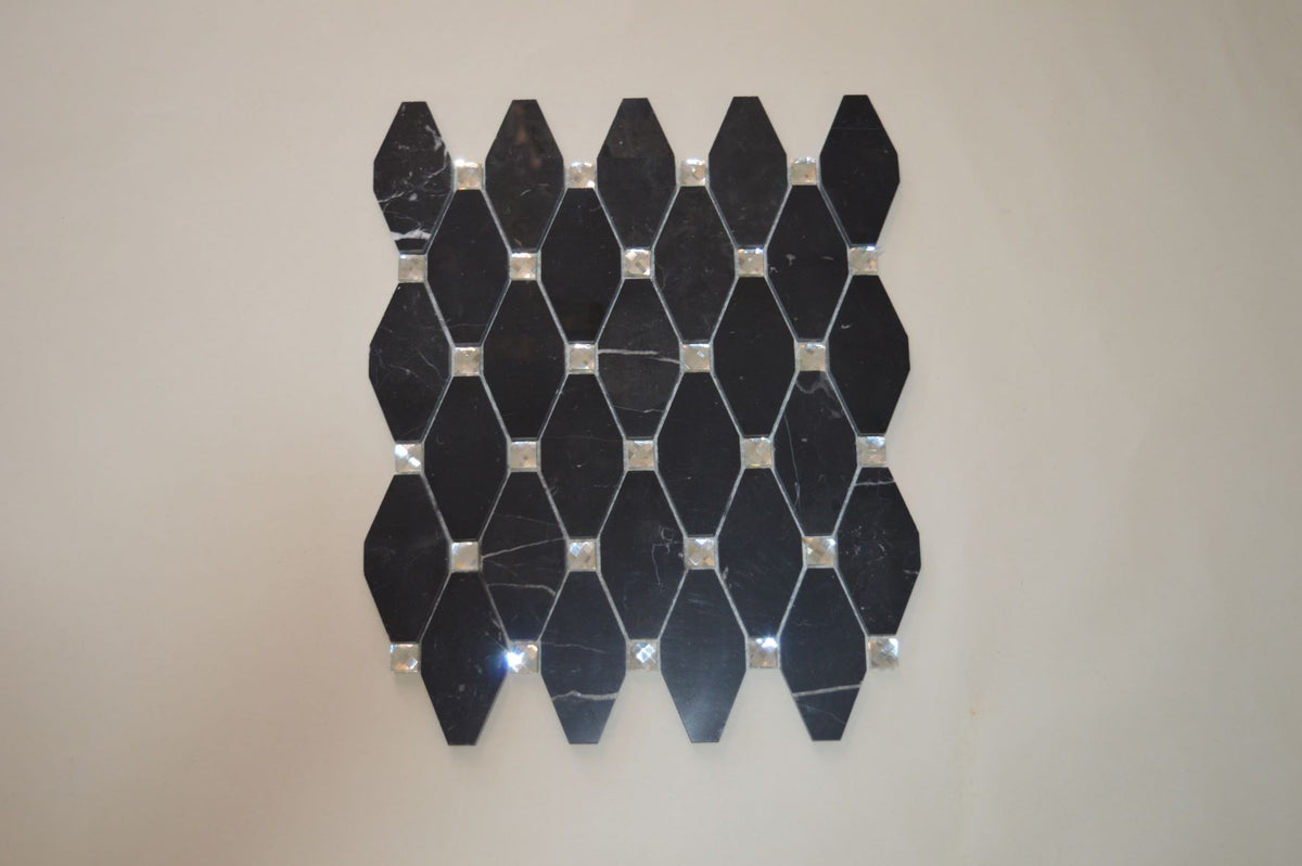 White, Grey, Beige & Black Marble Mosaic Tiles with Crystal  |300X340X8mm|10=1m2