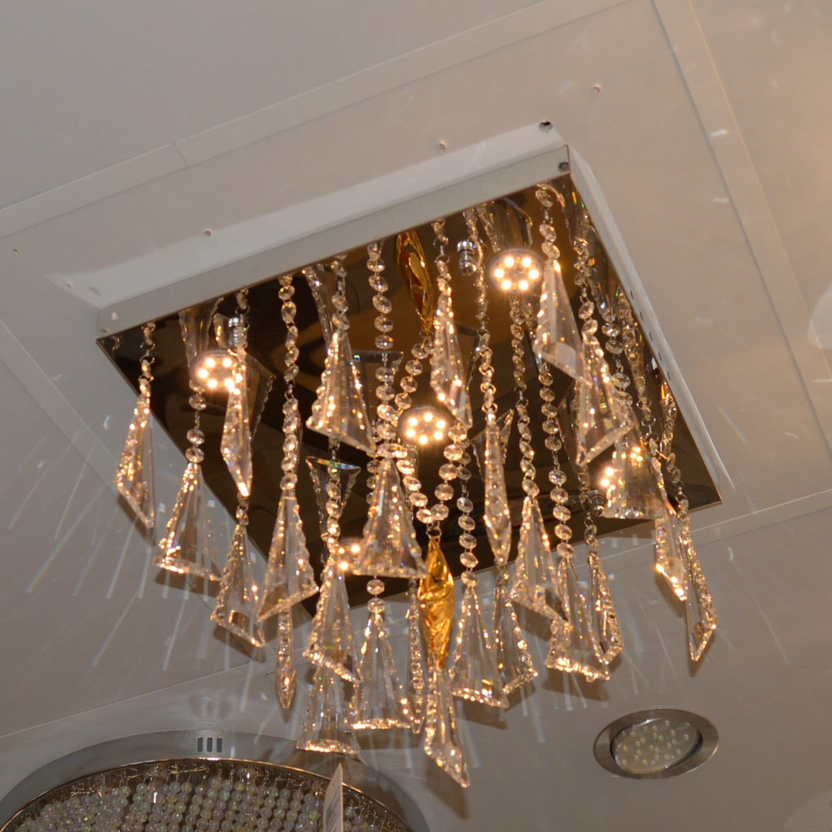 Luxury Crystal LED Flush Mount Ceiling Light – Modern Square Raindrop Chandelier