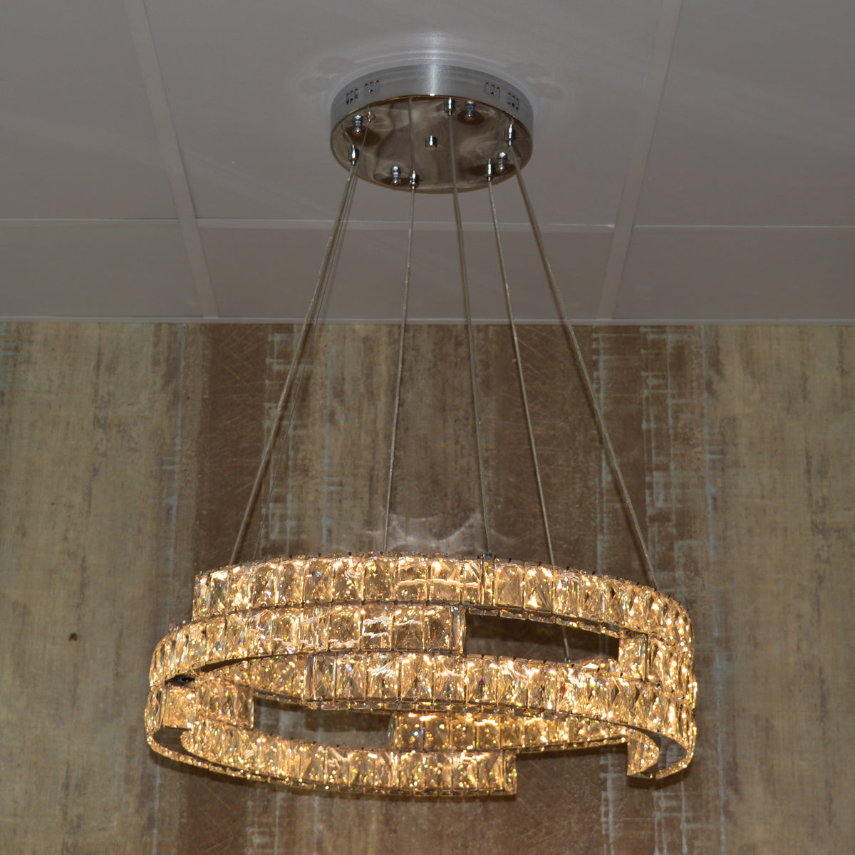 Round Crystallic Pendant Ceiling Light-Colour Changing Dimmable with Remote Control-2007-3-65*65*20cm-Chrome