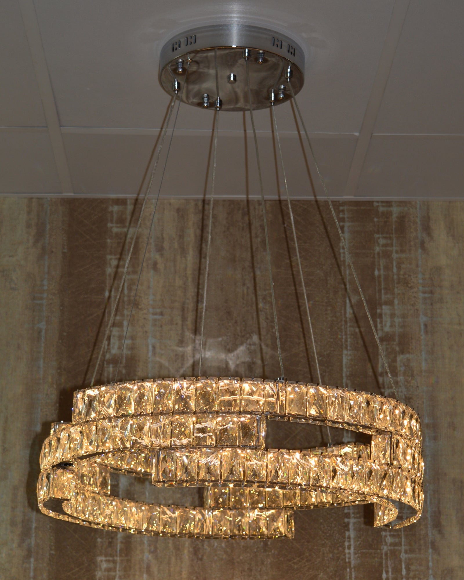 Round Crystallic Pendant Ceiling Light-Colour Changing Dimmable with Remote Control-2007-3-65*65*20cm-Chrome