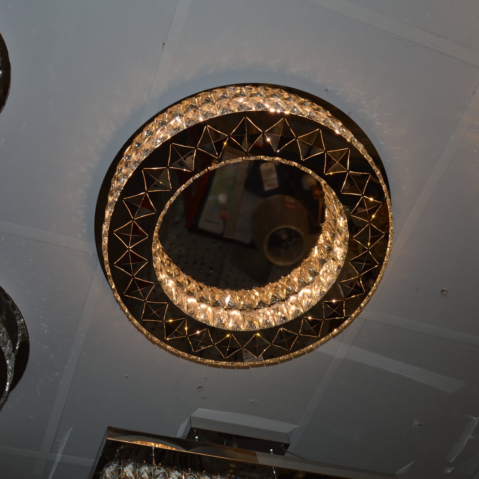 Round mirrored frame crystallic colour changing LED ceiling light [5051-450 & 5051-600]