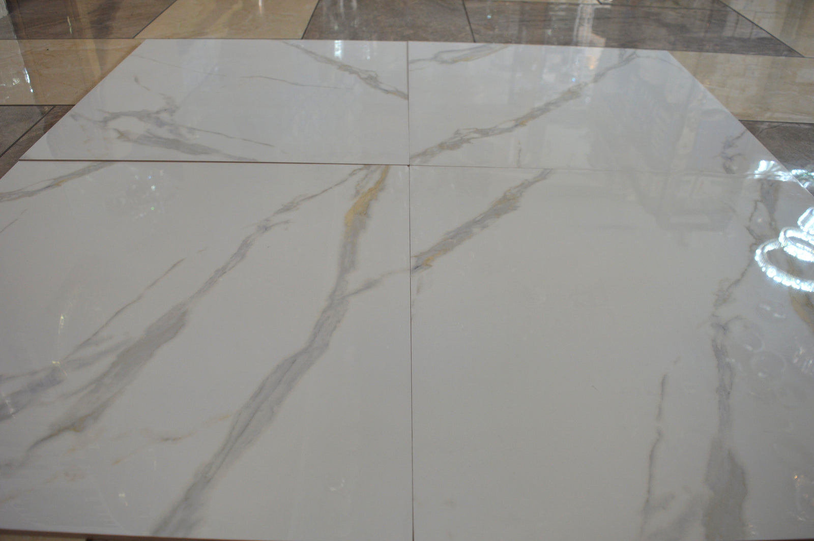 White with cream and Grey Marble Effect Glossy Porcelain Tiles Wall & Floor Tiles-600*600*10.5mm-300*600*10.5mm-B6886-polished