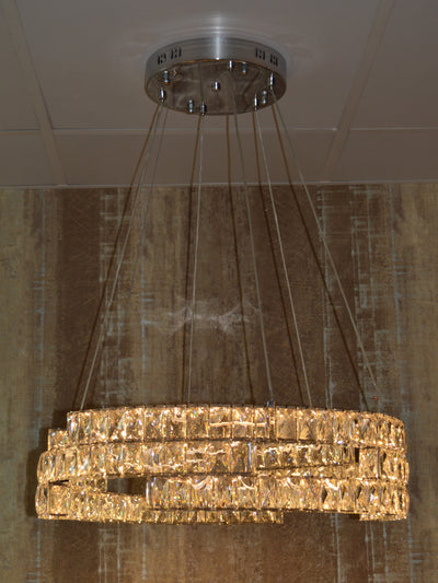 Round Crystallic Pendant Ceiling Light-Colour Changing Dimmable with Remote Control-2007-3-65*65*20cm-Chrome