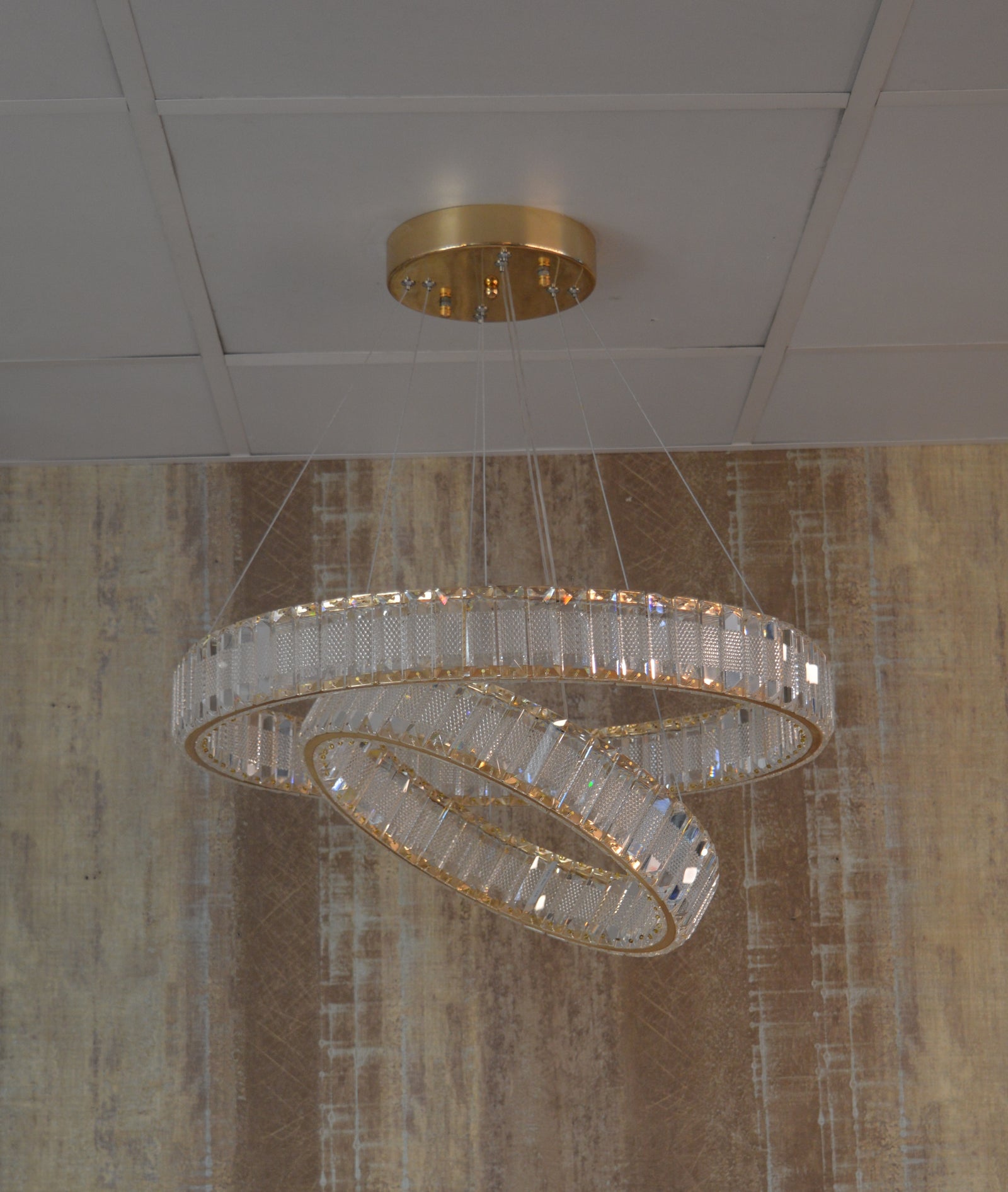 Modern Crystal Pendant Ceiling Light-colour changing brightness adjustment feature-remote control- with matching Floor & Table Lamps –Y608-400+600