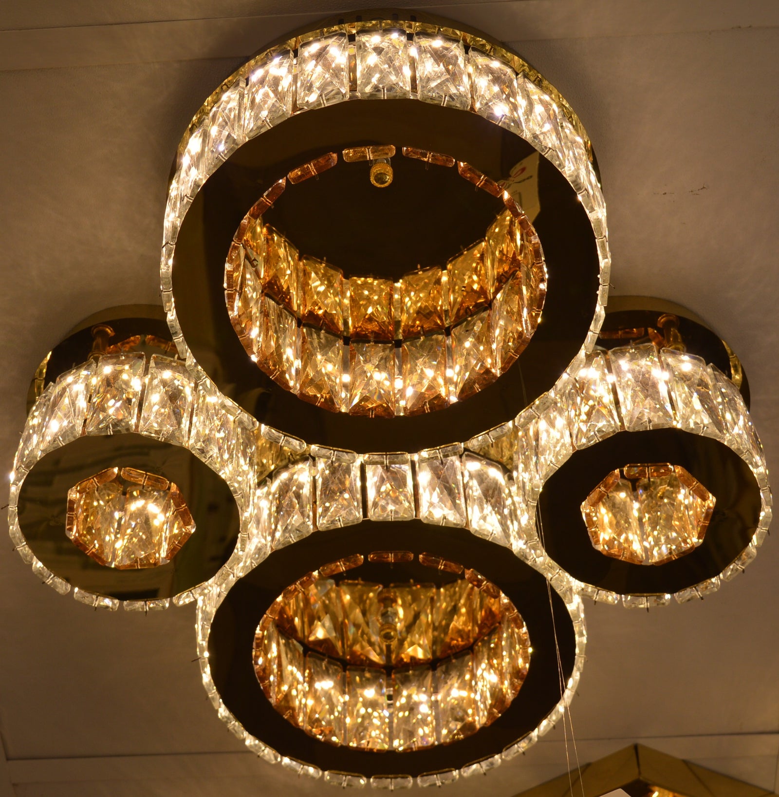 Modern LED Ceiling Light 4 Ring Circular 3 Colour 70W Gold Finish