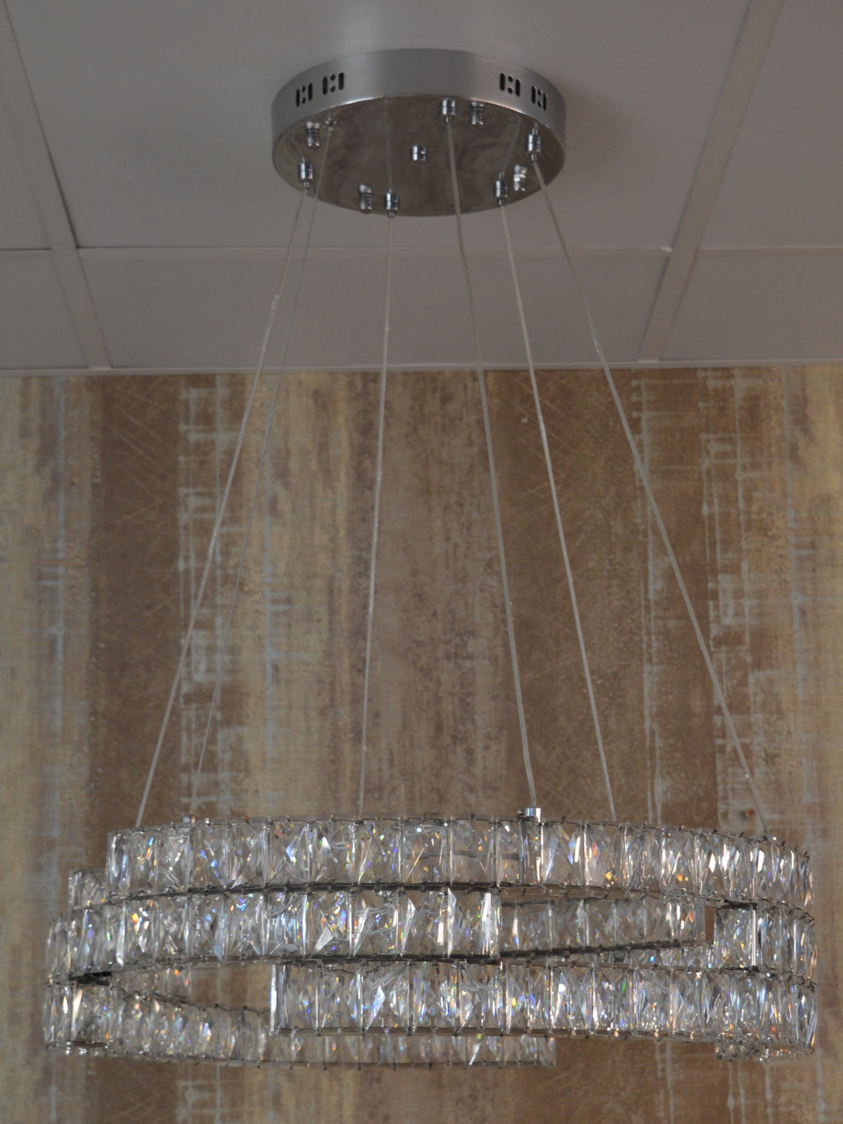 Round Crystallic Pendant Ceiling Light-Colour Changing Dimmable with Remote Control-2007-3-65*65*20cm-Chrome