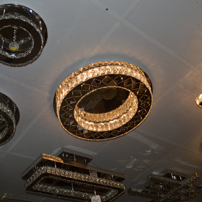 Round mirrored frame crystallic colour changing LED ceiling light [5051-450 & 5051-600]