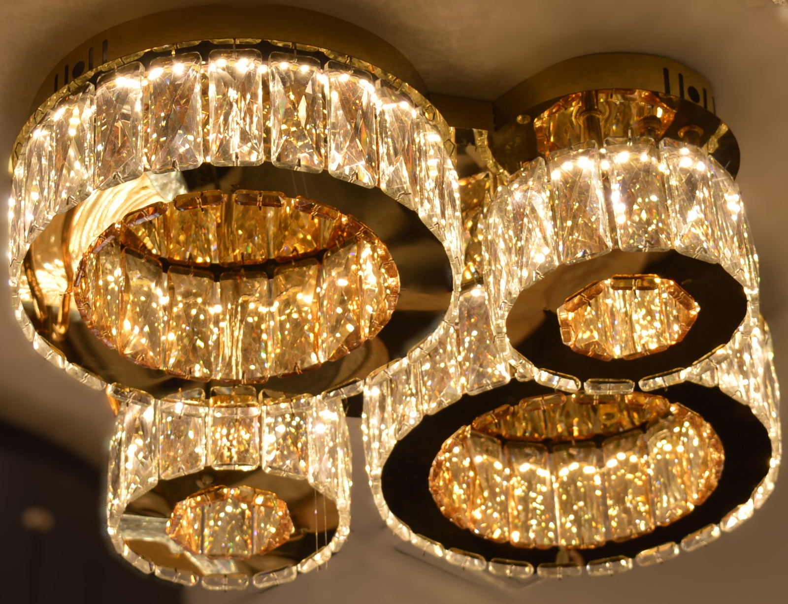 Modern LED Ceiling Light 4 Ring Circular 3 Colour 70W Gold Finish