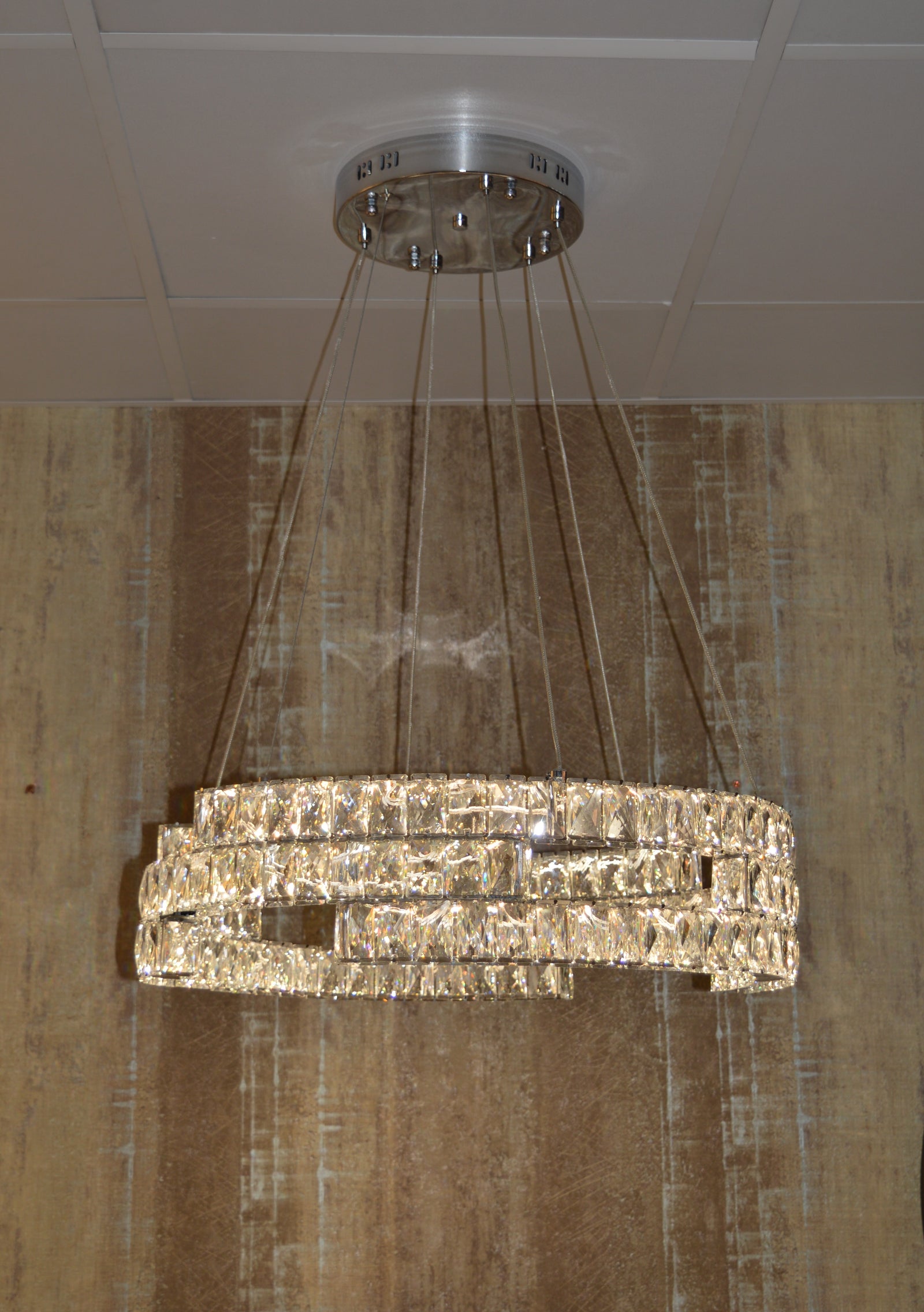 Round Crystallic Pendant Ceiling Light-Colour Changing Dimmable with Remote Control-2007-3-65*65*20cm-Chrome