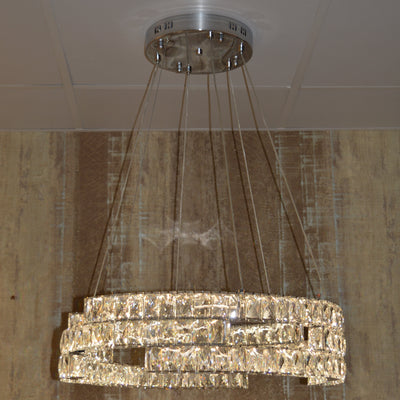 Round Crystallic Pendant Ceiling Light-Colour Changing Dimmable with Remote Control-2007-3-65*65*20cm-Chrome