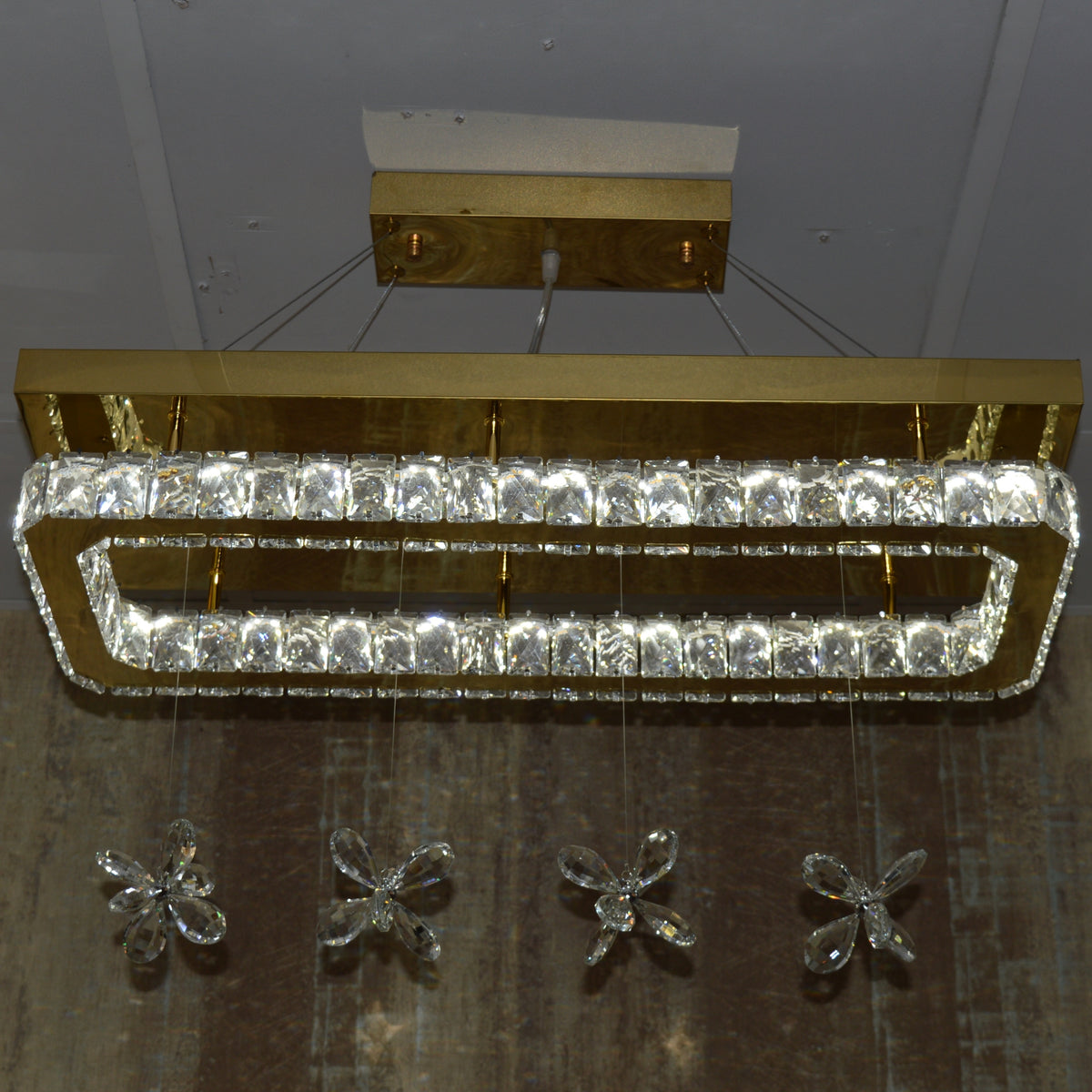 Rectangle Crystallic LED Pendant Ceiling Lights with hanging crystals -Colour Changing Dimmable with Remote Control-6001-700-210