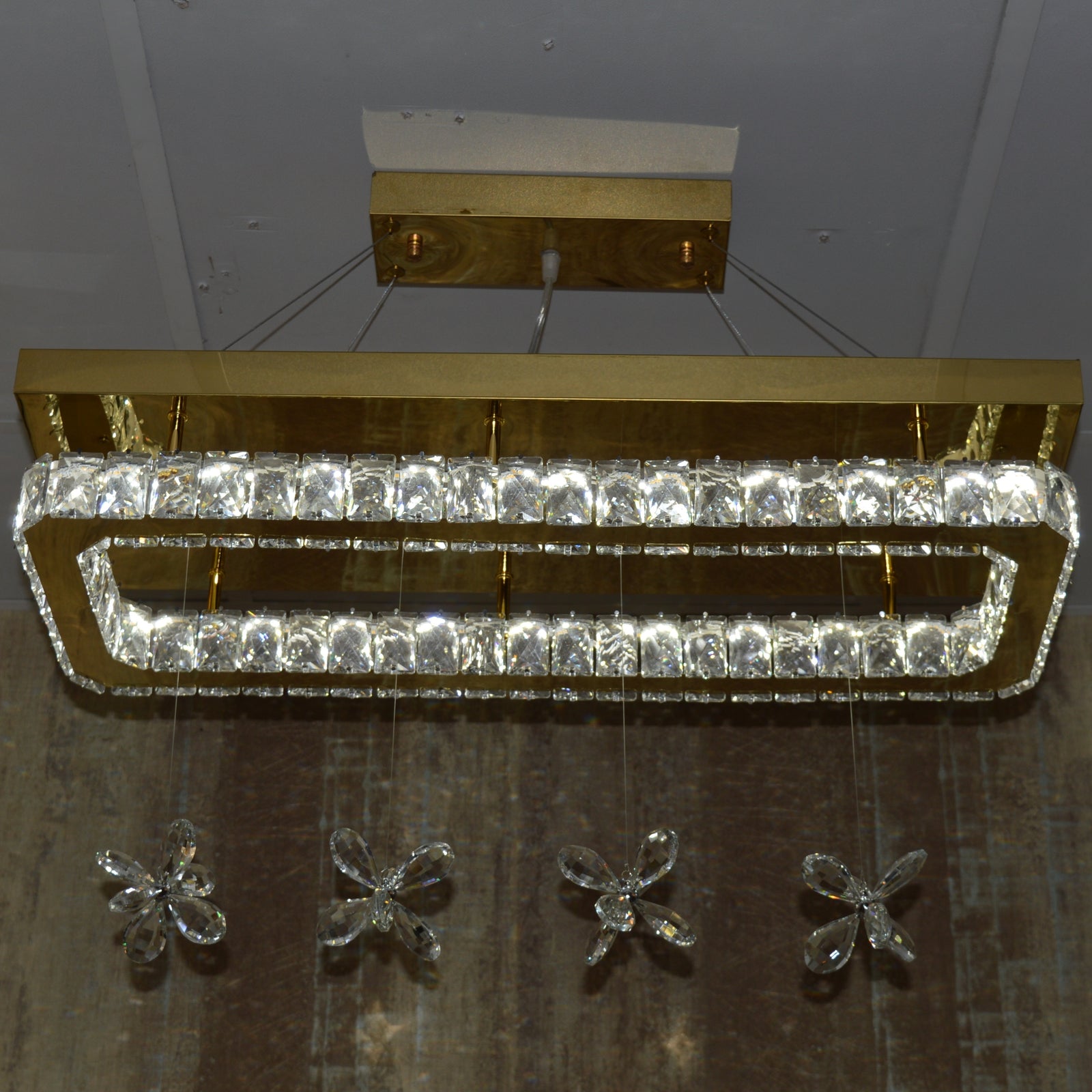 Rectangle Crystallic LED Pendant Ceiling Lights with hanging crystals -Colour Changing Dimmable with Remote Control-6001-700-210