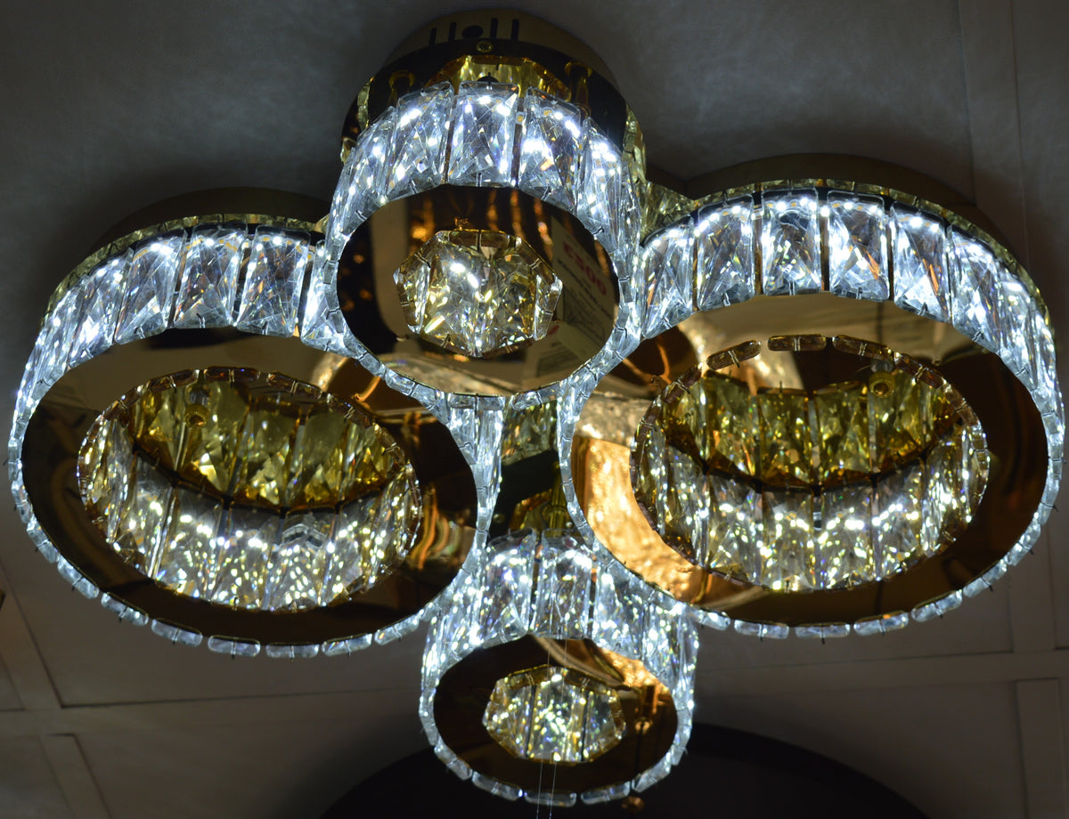 Modern LED Ceiling Light 4 Ring Circular 3 Colour 70W Gold Finish
