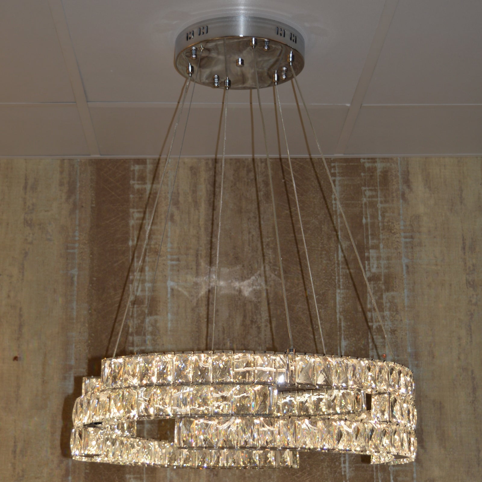Modern Double Ring Crystal LED Chandelier – Luxury Light, Adjustable Height