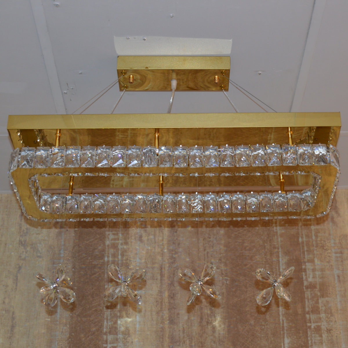 Rectangle Crystallic LED Pendant Ceiling Lights with hanging crystals -Colour Changing Dimmable with Remote Control-6001-700-210