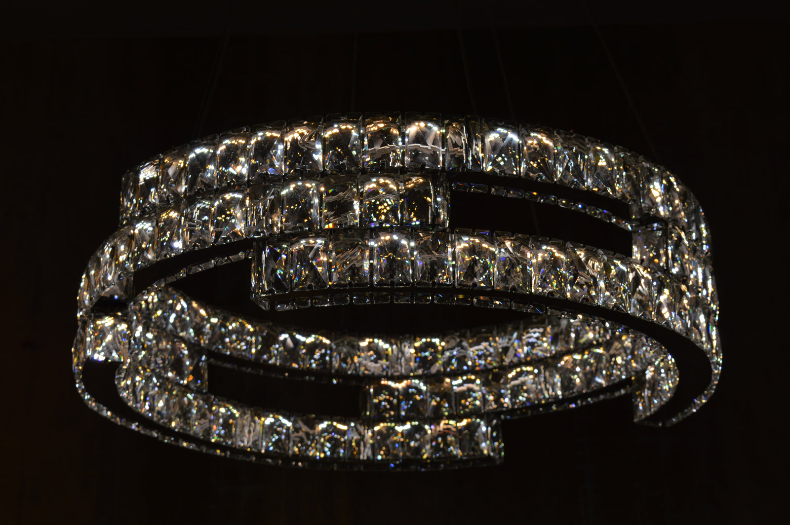 Modern Double Ring Crystal LED Chandelier – Luxury Light, Adjustable Height