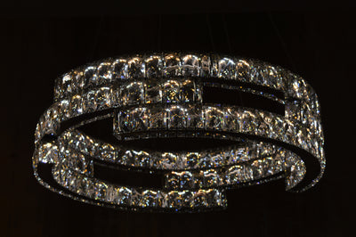 Round Crystallic Pendant Ceiling Light-Colour Changing Dimmable with Remote Control-2007-3-65*65*20cm-Chrome