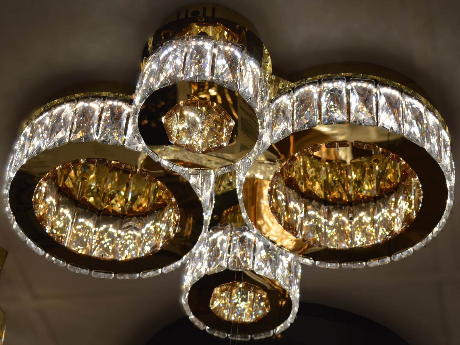 Modern LED Ceiling Light 4 Ring Circular 3 Colour 70W Gold Finish