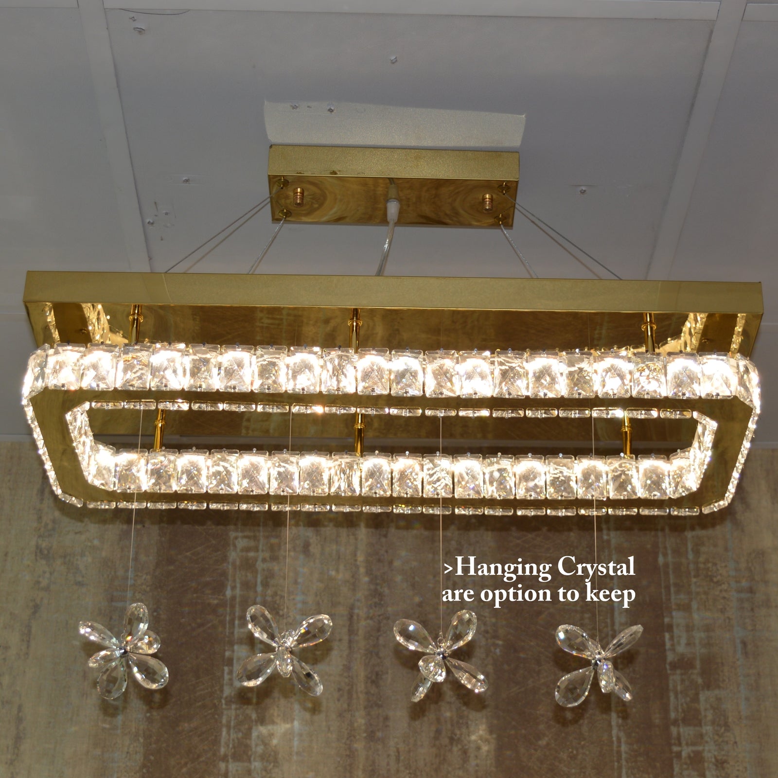 Rectangle Crystallic LED Pendant Ceiling Lights with hanging crystals -Colour Changing Dimmable with Remote Control-6001-700-210