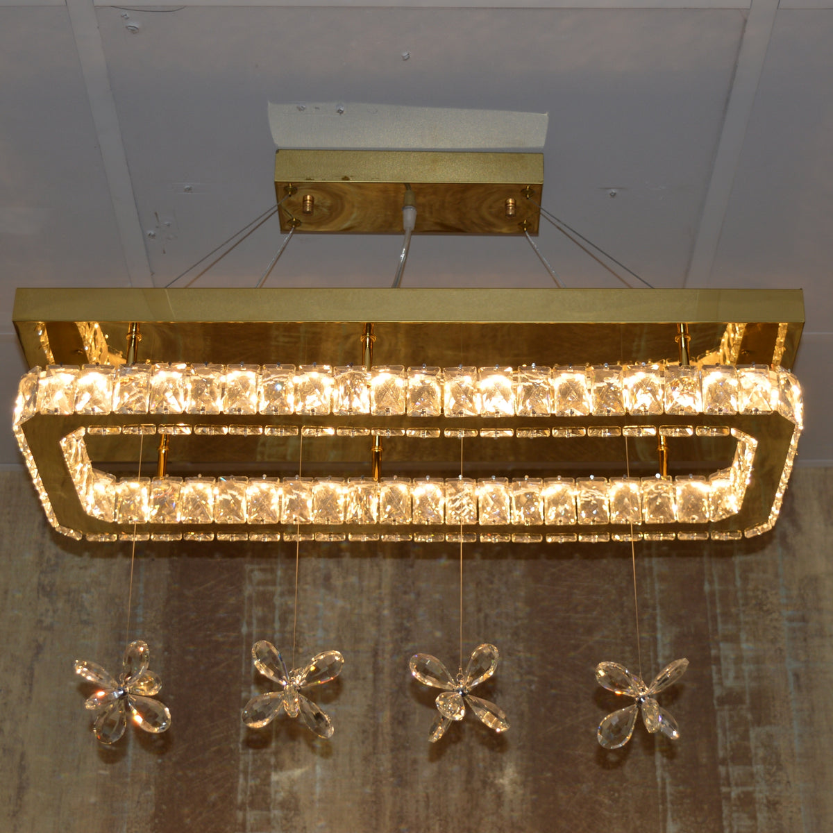 Rectangle Crystallic LED Pendant Ceiling Lights with hanging crystals -Colour Changing Dimmable with Remote Control-6001-700-210